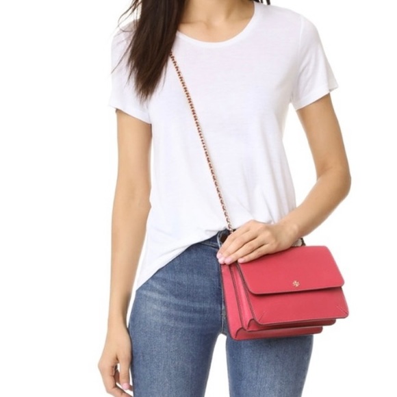 NWT - Tory Burch Robinson Convertible Shoulder Bag Dark Peony 28846 - Picture 3 of 10